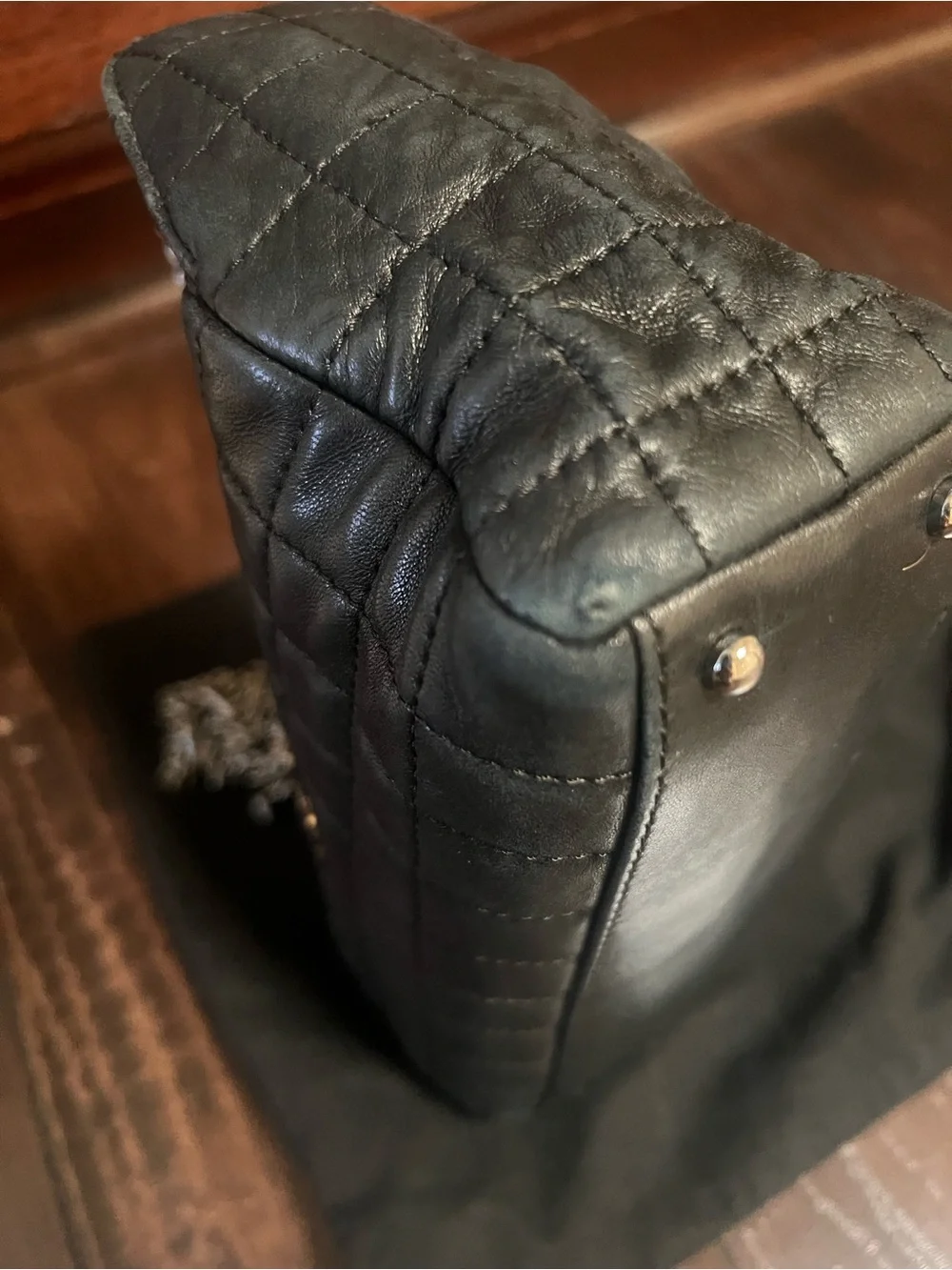 CHANEL Black Quilted Leather Shoulder Bag with Chain Strap and CC Logo
